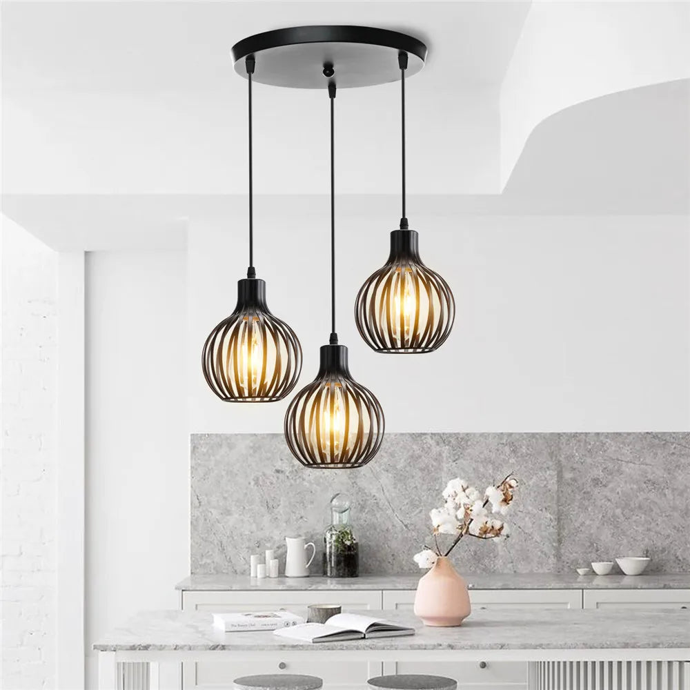 Loft Vintage Hanging Lamps Iron Cage Pendant Lights Retro Home Decor Dinning Table Chandelier Kitchen Lighting Fixtures E27