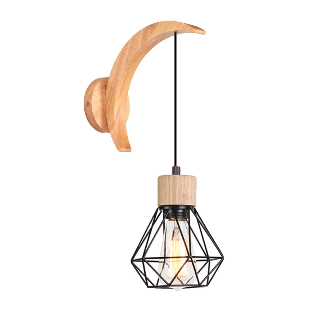 Wood Wall Lamp Vintage Industrial Hemp Rope Wall Light Shade Retro E27 Wall Sconce For Home Loft Indoor Lighting Decor Fixtures