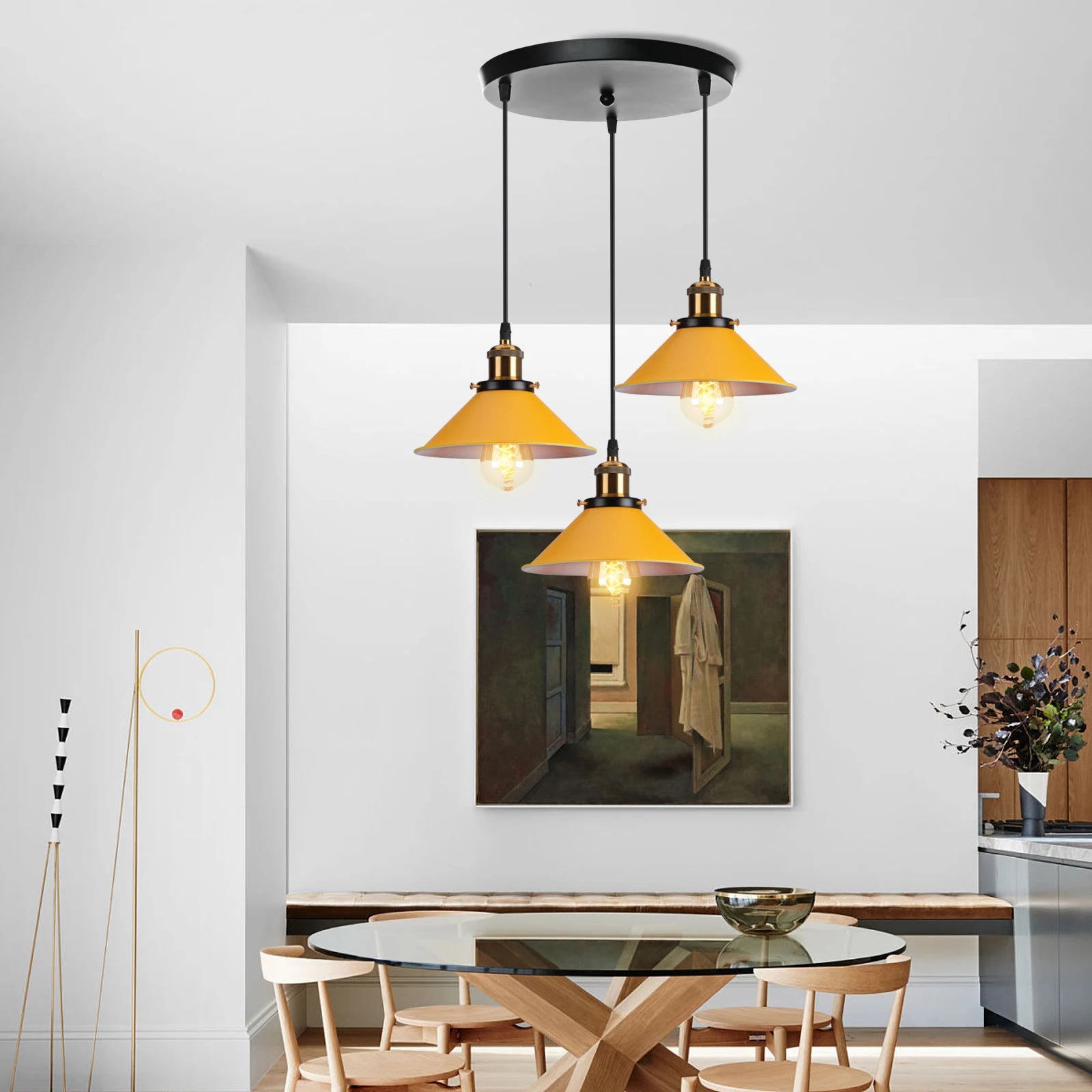 3 Heads Vintage Pendant Light Industrial Retro Hanging Lamp Ceiling Chandelier for Living Room Kitchen Lighting Fixtures Decor