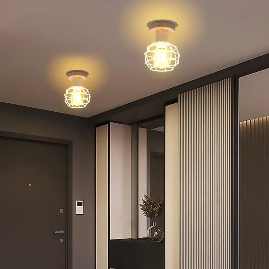 Wood LED Ceiling Light American Loft Corridor Balcony Room Ceiling Lamp Nordic Simple Lights Indoor Lighting Fixture Lamps E27