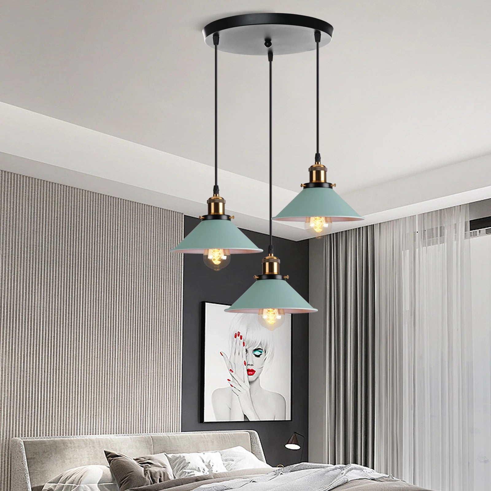 3 Heads Vintage Pendant Light Industrial Retro Hanging Lamp Ceiling Chandelier for Living Room Kitchen Lighting Fixtures Decor