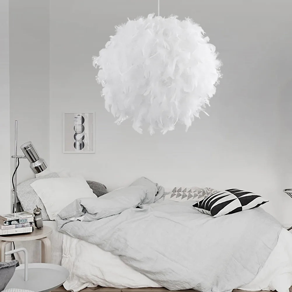 Fluffy Feather Pendant Light Modern E27 Lamp Holder Hanging Fairy Lighting Fixture Bedroom Living Room Chandelier Droplight LED