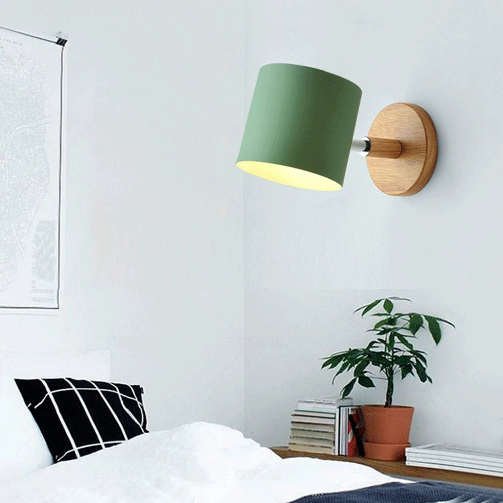 Nordic Wooden Wall Lamp Modern Wall Sconce For Bedroom Living Room Home Lighting Macaroon 5 Color Lampshade Wall Light Fixture