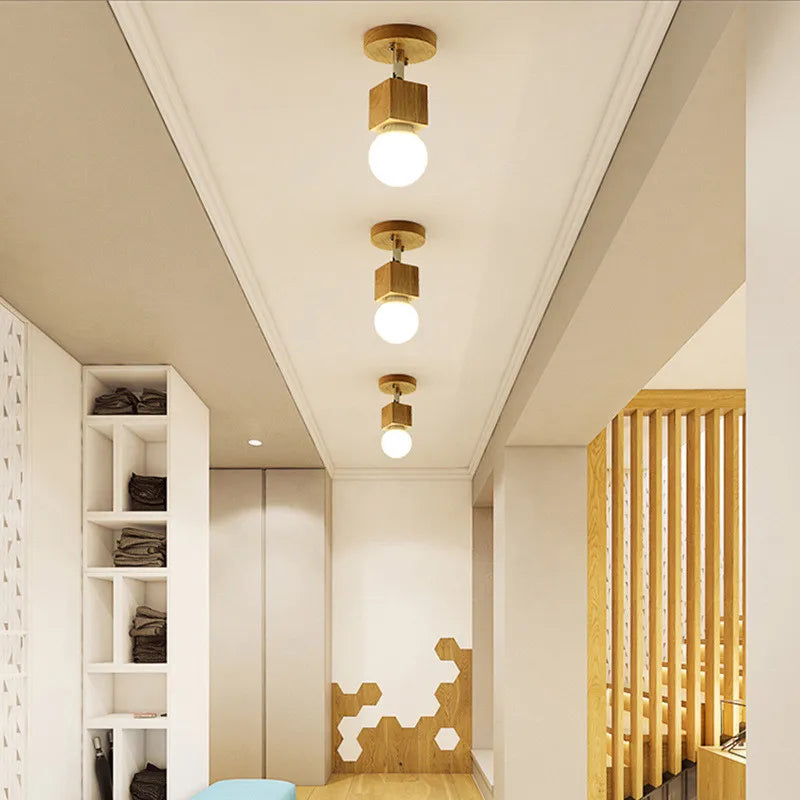 Nordic Wood Art Ceiling Light 360 Rotation Wall Lamp for Living Room Clothing Store Hall Balcony Chandelier Home Lights Holder