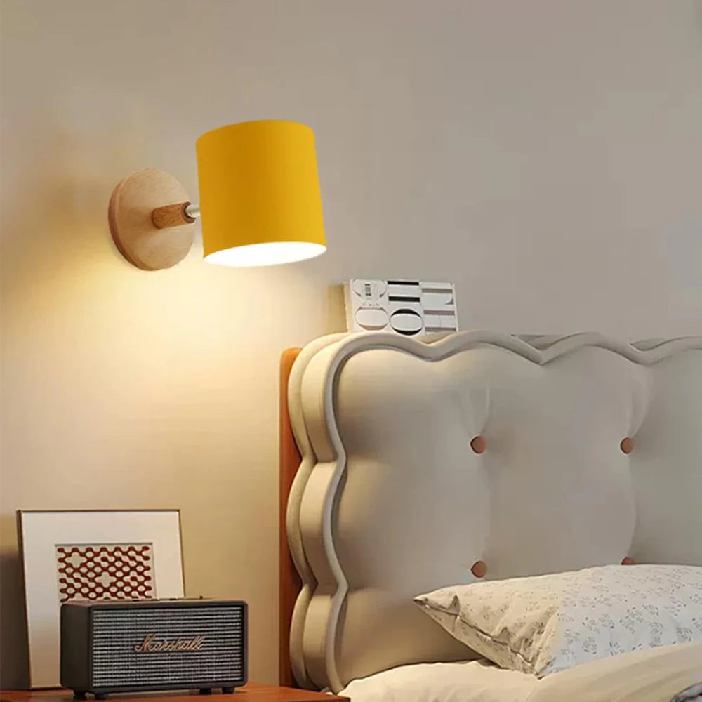 Nordic Wooden Wall Lamp Modern Wall Sconce For Bedroom Living Room Home Lighting Macaroon 5 Color Lampshade Wall Light Fixture
