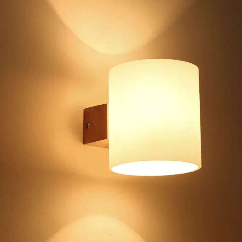 Nordic Sconce Wooden Wall Light with Glass Lampshade Home Decorative Creative Indoor Bedside Led Wall Lamp Wood Night Lights