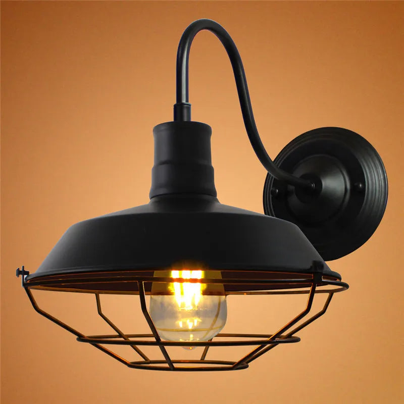 American Loft Sconce Gooseneck Wall Lights LED E27 Vintage Industrial Iron Cage Farmhouse Wall Lamp Home Bar Decor Lighting