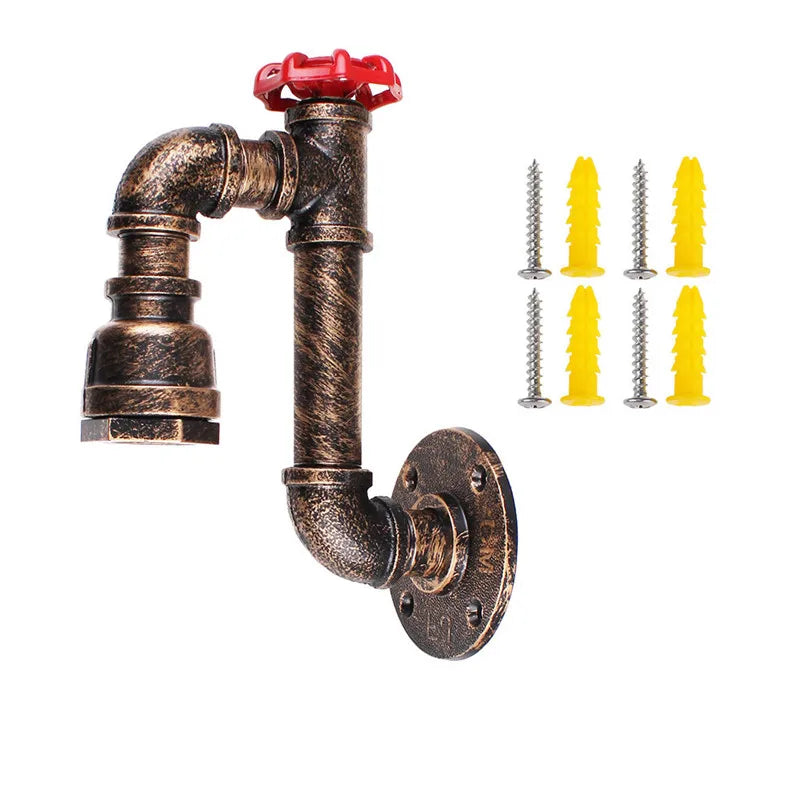 Vintage Water Pipe Wall Light Fixture Steampunk Industrial E27 Wall Lamp Iron Metal Sconce for Corridor Cafe Bar Decor