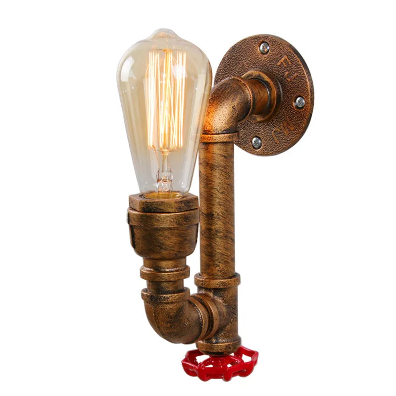 Vintage Water Pipe Wall Light Fixture Steampunk Industrial E27 Wall Lamp Iron Metal Sconce for Corridor Cafe Bar Decor